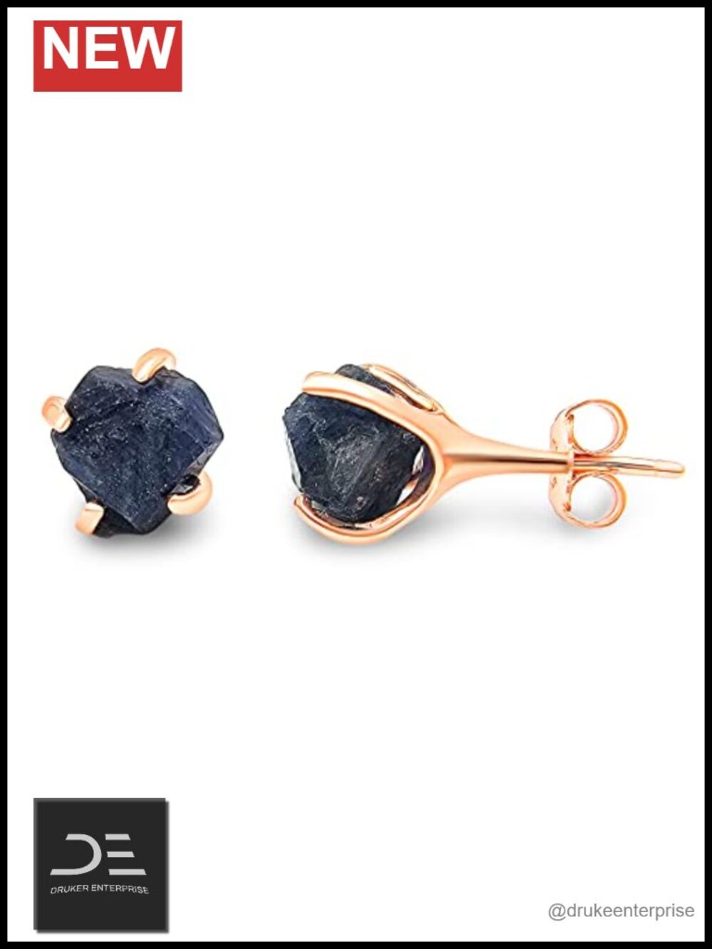 Natural Gemstone Stud Earrings Rose Gold Over 925 Sterling Silver 6-7mm